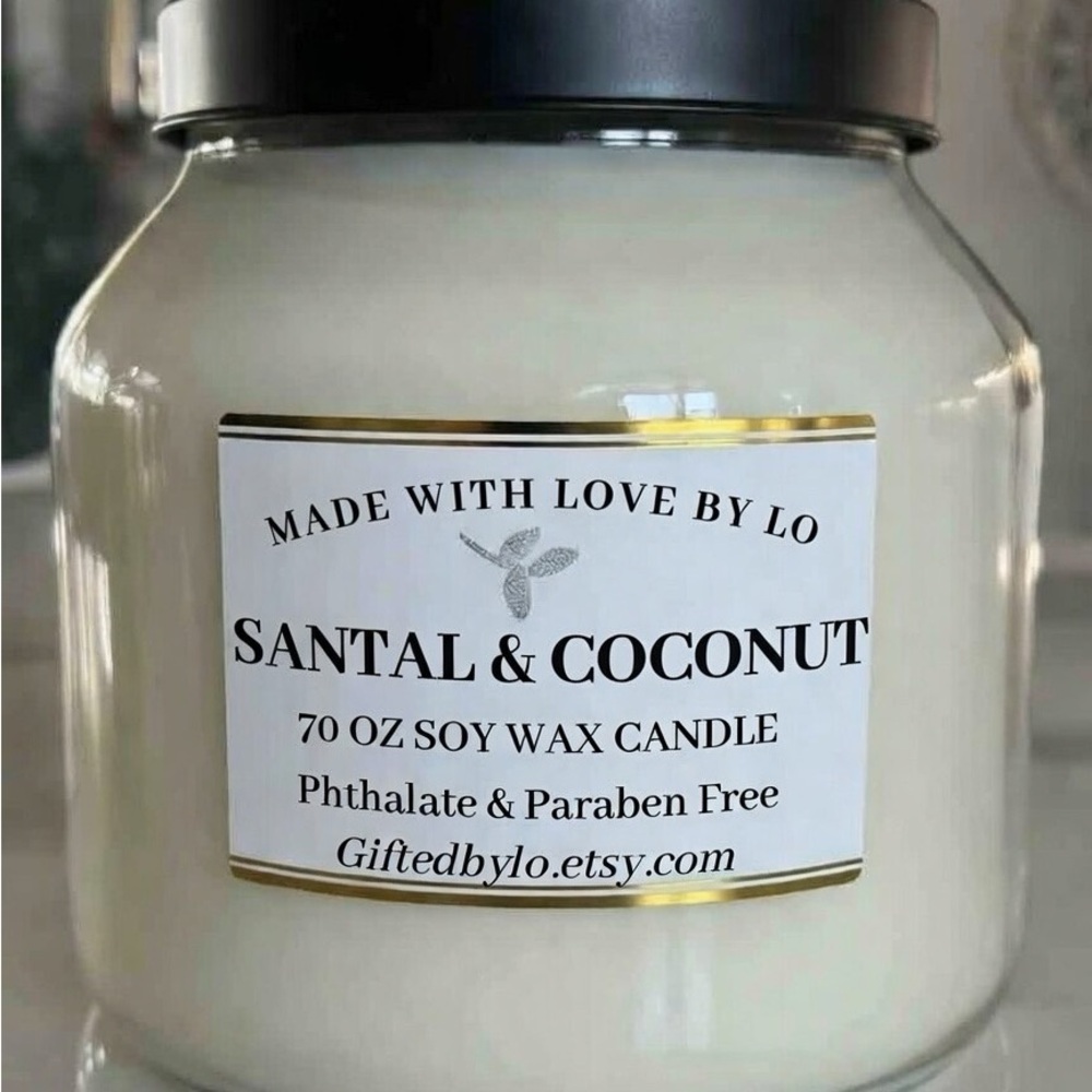 JUMBO CANDLE 70 OZ LARGE ROOM CANDLE Santal & Coconut Soy Wax Candle - Cream